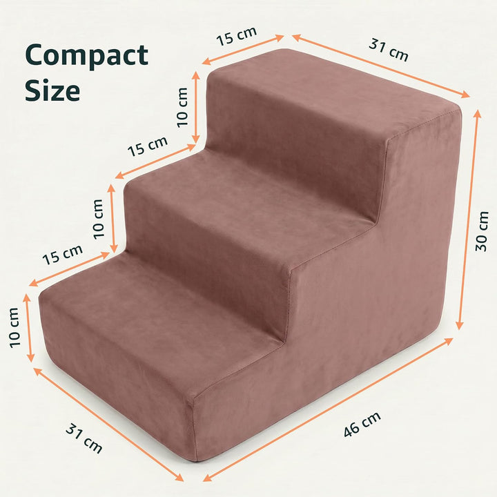 murando Hundetreppe für Kleine Hunde 3 Stufen 30 cm, Samt - Altrosa | Haustiertreppe für Bett, Sofa,