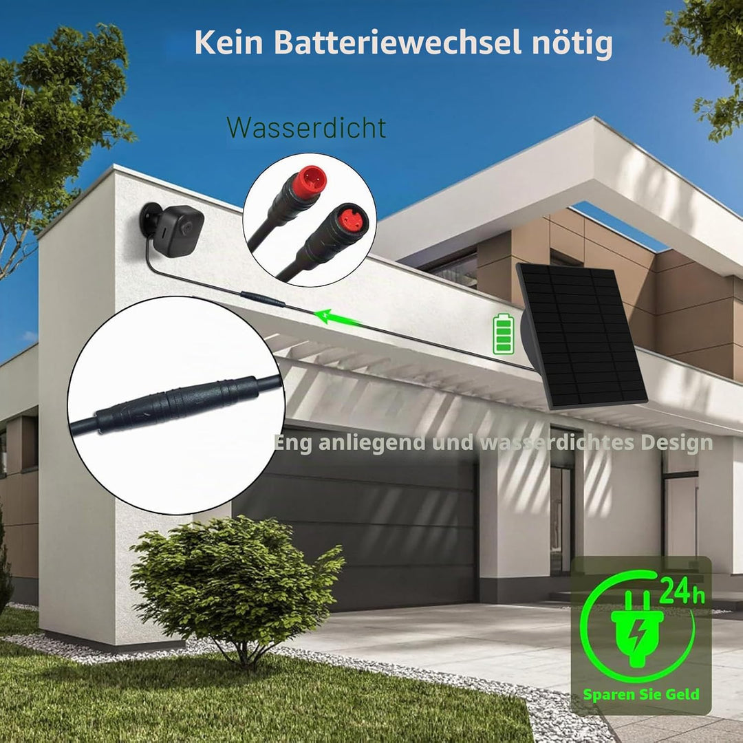 6W Solarpanel mit eingebautem 5200mAh wiederaufladbarem Akku,IP66,4.0m Kabel, kompatibel mit Blink X