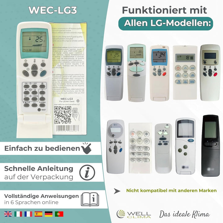 Wellclima Universalfernbedienung für LG Klimaanlagen, WEC-LG3, Kompatibel mit Allen Modellen, Ähnlic