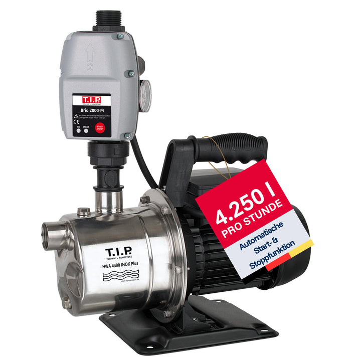 T.I.P. Hauswasserautomat Edelstahl (4.250 l/h Fördermenge, 44 m Förderhöhe, 4,4 bar Druck, 900 W, El
