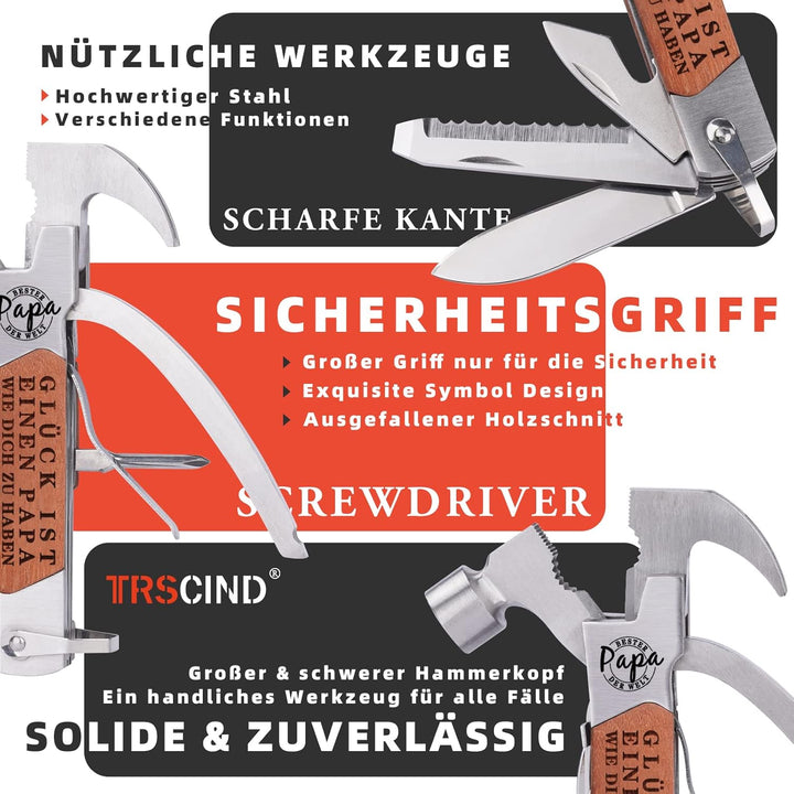Vatertagsgeschenke für Papa Multitool Werkzeug Hammer, 14 in 1 Multitool Mini Hammer Männertag Gesch