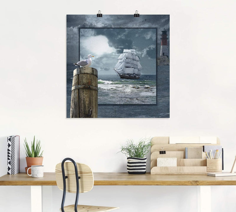 ARTland Poster Kunstdruck Wandposter Bild ohne Rahmen 70x70 cm Meer Küste Maritim Schiff Segelschiff