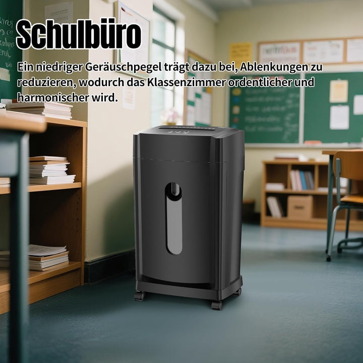 Professioneller Aktenvernichter – Geräuscharm 38 dB – 30 Min. Betriebsdauer – Mikroschnitt P-5 – 8 B