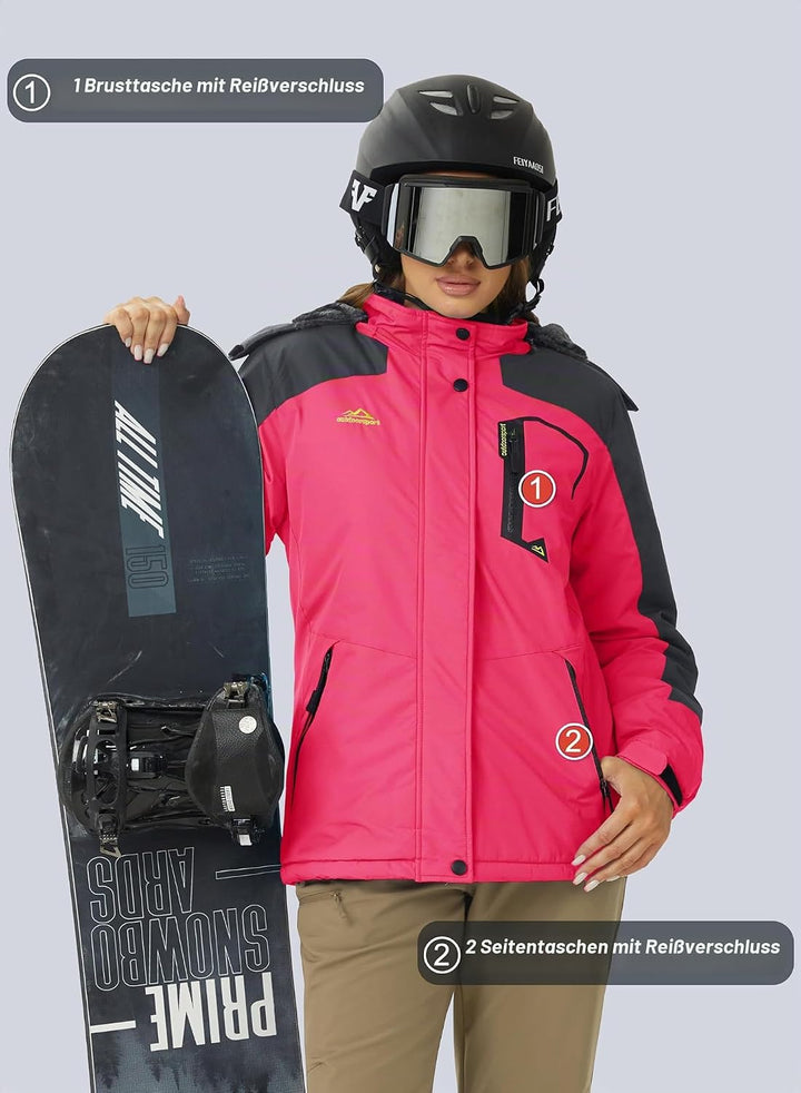 MAGCOMSEN Winterjacke Damen Softshell Funktionsjacke Wasserabweisende Outdoor Ski Jacke Fleece Windd