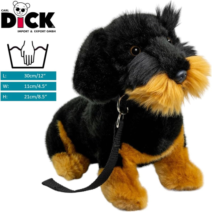 Carl Dick Dackel, Rauhaardackel mit Leine sitzend schwarz, Hund, Plüschtier, Kuscheltier ca. 30cm 35