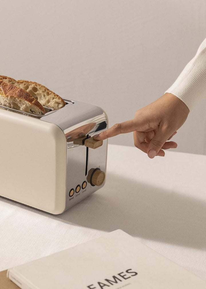 CREATE/TOAST RETRO XL/Toaster Cremeweiss / 6 Leistungsstufen, Krümelschublade, Thermostat, Auftauen,