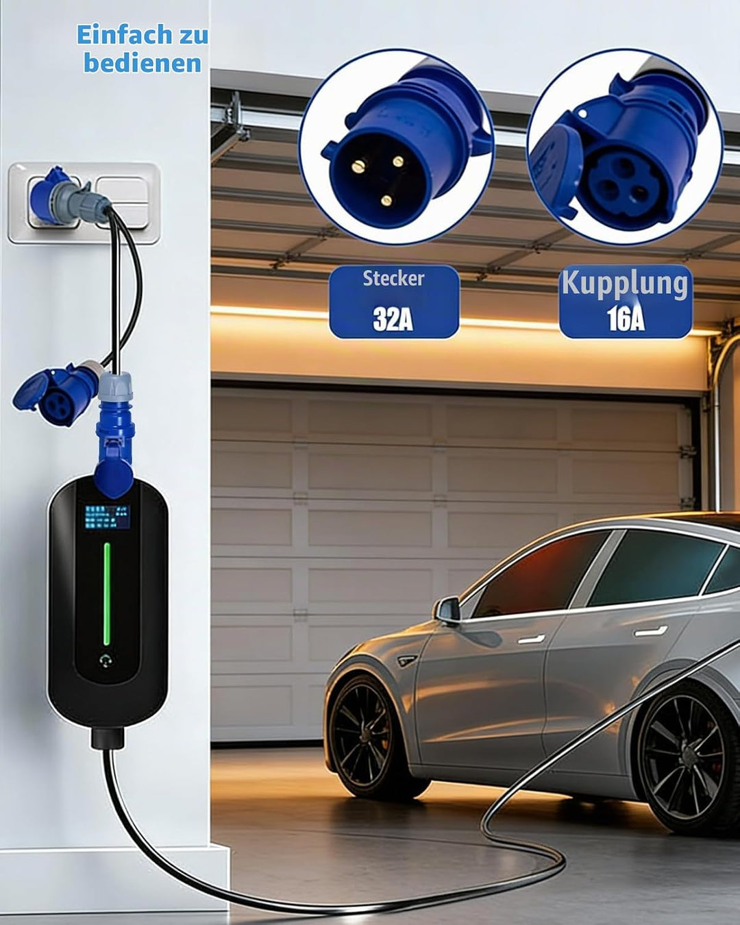 32A auf 16A Adapter, 2-Wege-Anschluss, 2 x 16A Steckdosen IP44 Schutz CEE Adapter für Wohnwagen, Woh