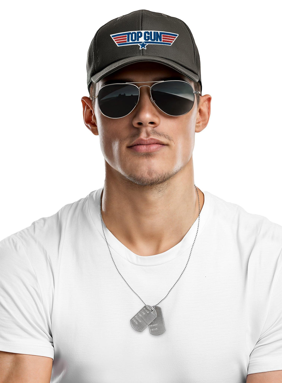 Maskworld Top Gun Accessoire-Set mit Mütze, Fliegerbrille & Dog Tag - Kostüm-Zubehör Kampfpilot für