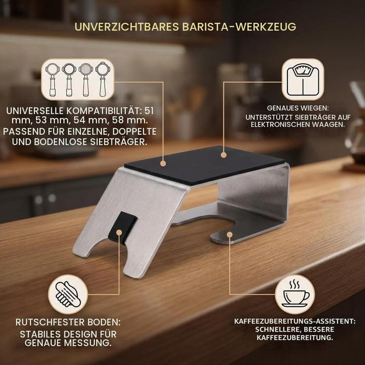 Kaffee Siebträger Halter und Tamper Station, Edelstahl, für 51-58 mm, Bodenlos