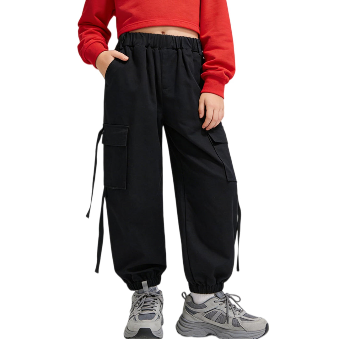 Kinder Cargo Hose Elastische Taille Jogger Hose für Jungen Mädchen Street Hip Hop… Schwarz 134-140,