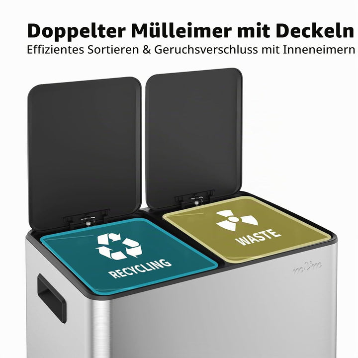 mVm Mülleimer Küche,40 Liter Treteimer,2x20L Doppelter Abfalleimer 2er-Mülleimer Mülltrennung mit In