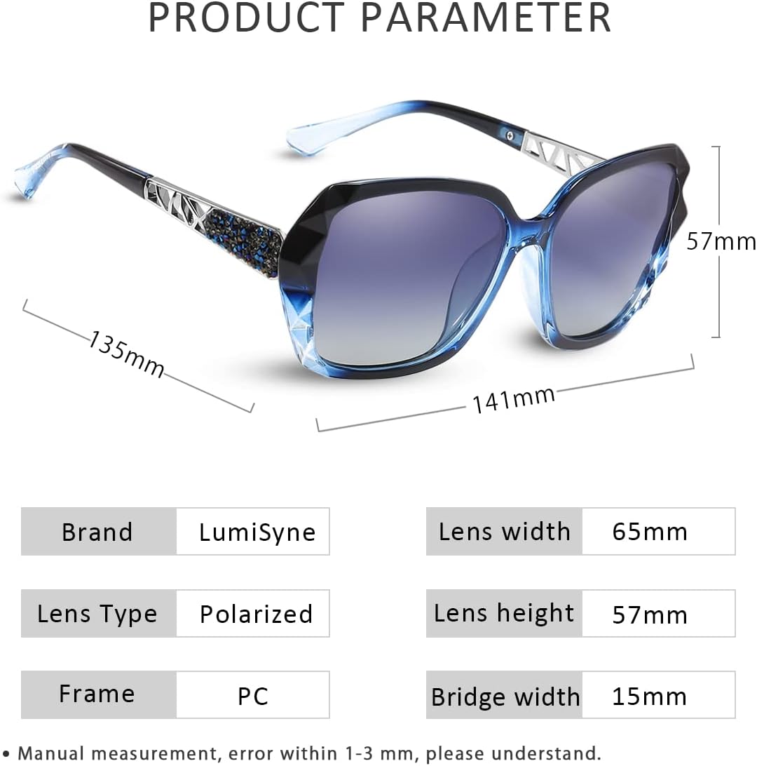 Sonnenbrille Damen Verspiegelt Verlaufsglas Polarisierte UV Schutz,Gross Polycarbonat Gläser Diamant