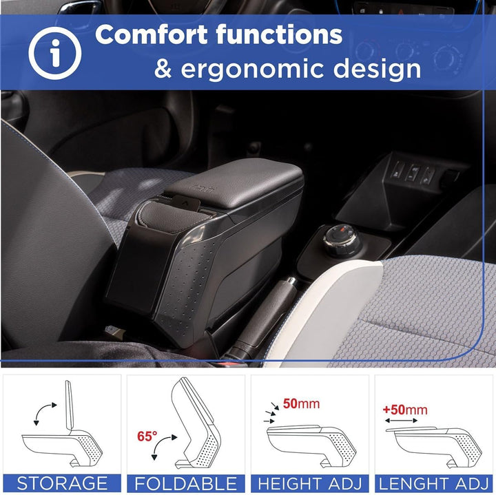 RATI ARMSTER 2 Apoyabrazos Específico Negro para Suzuki Swift (05-11), Con compartimento de Almacena