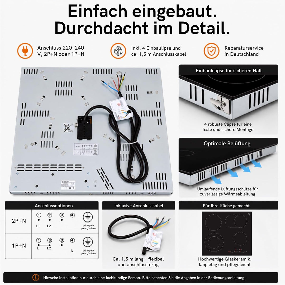 K&H® 4 Zonen Glaskeramikkochfeld 59cm Elektro Autark Eingebaut NC-7206
