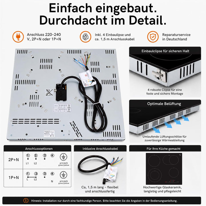 K&H® 4 Zonen Glaskeramikkochfeld 59cm Elektro Autark Eingebaut NC-7206