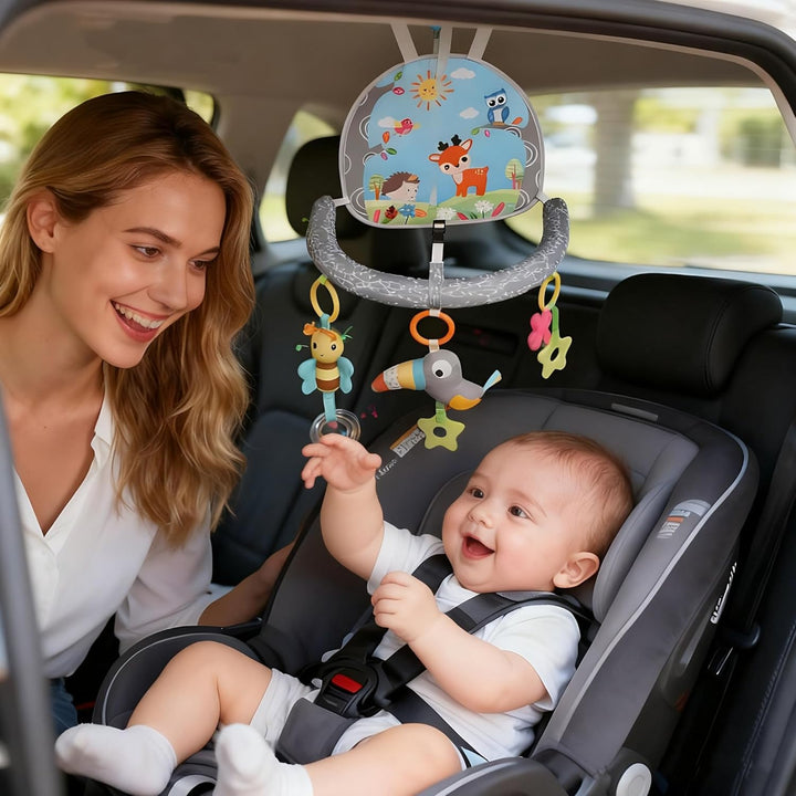 CXAFQ Kleinkind-Autositzspielzeug mit Spiegel und 3 Hängespielzeugen, Baby-Rücksitz, Kinderwagen-Plü