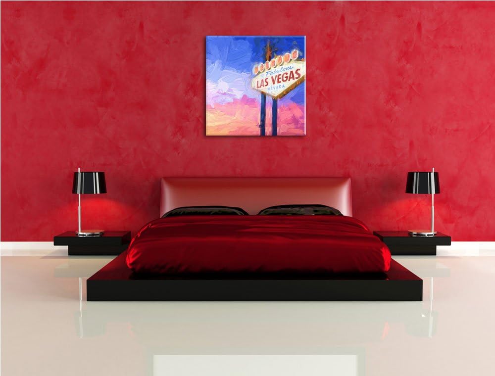 tolles Las Vegas Schild, Format: 70x70 auf Leinwand, XXL riesige Bilder fertig gerahmt mit Keilrahme