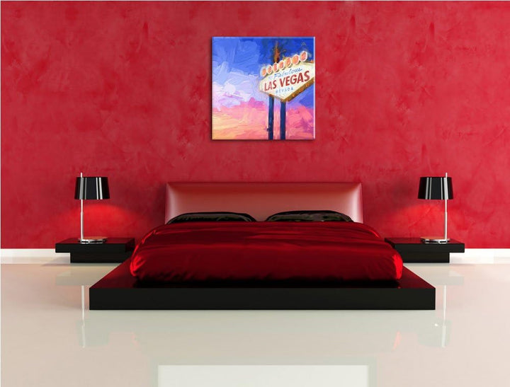 tolles Las Vegas Schild, Format: 70x70 auf Leinwand, XXL riesige Bilder fertig gerahmt mit Keilrahme