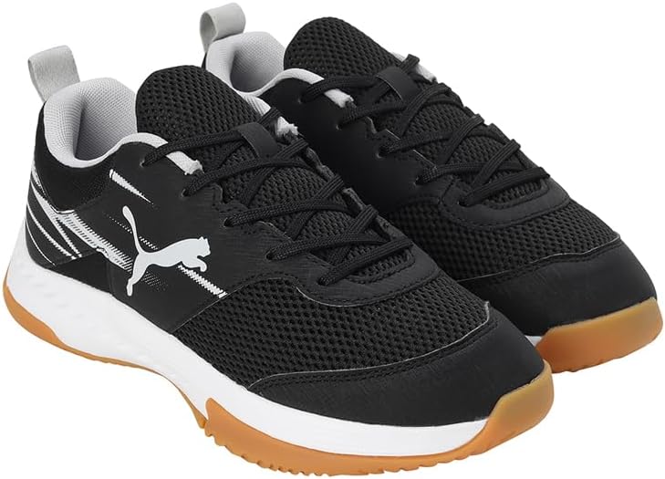 PUMA Unisex Kinder Varion Li Jr Indoor Court Shoe, Black Cool Light Gray Yellow Blaze Gum
