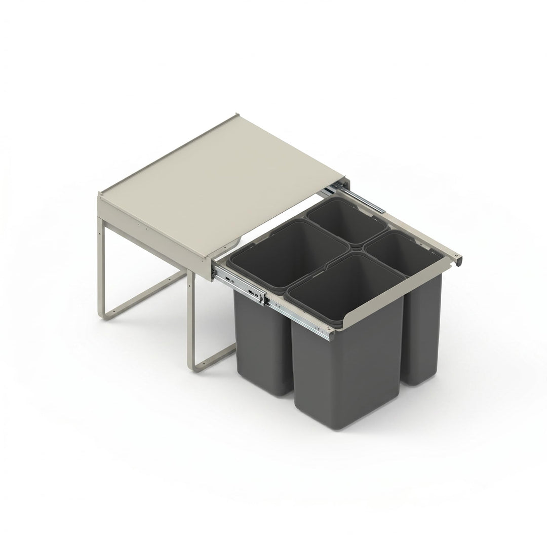 REJS Einbau-Mülleimer für 60 cm Schrank 4-fach Abfallsystem mit Deckel Soft-Close & Vollauszug 2 x 1