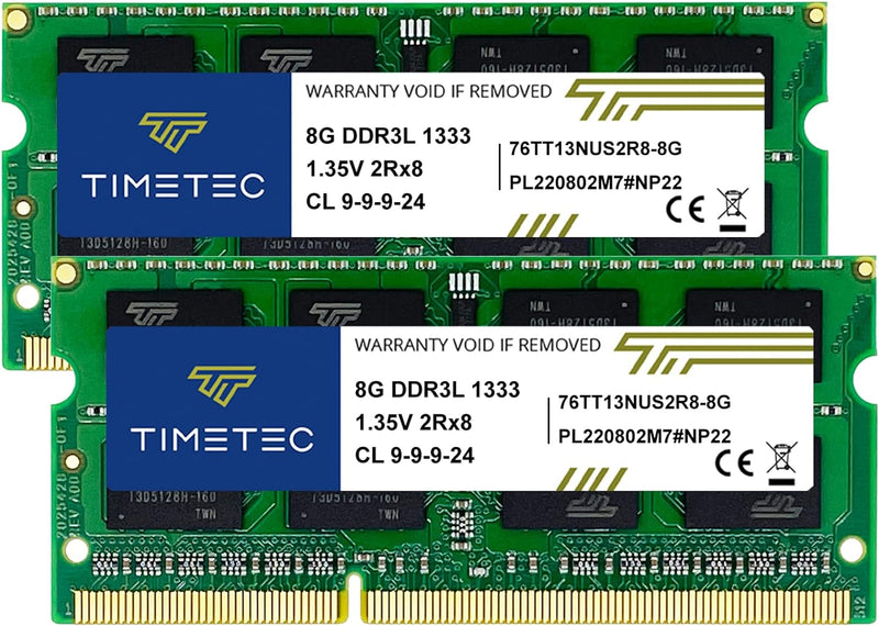 Timetec 16 GB KIT (2 x 8 GB) DDR3L 1333 MHz PC3-10600 Nicht-ECC ungepuffert 1,35 V CL9 2Rx8 Dual Ran