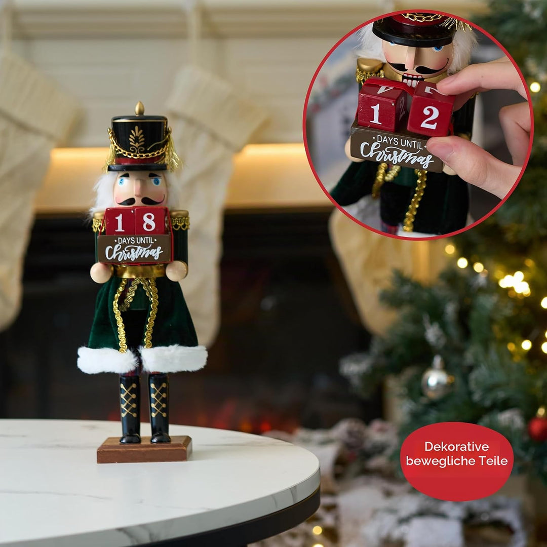THE TWIDDLERS - Weihnachts-Countdown Nussknacker-Soldat aus Holz, 30cm / 12“ in festlichen Farben -