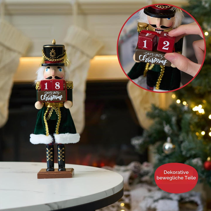 THE TWIDDLERS - Weihnachts-Countdown Nussknacker-Soldat aus Holz, 30cm / 12“ in festlichen Farben -