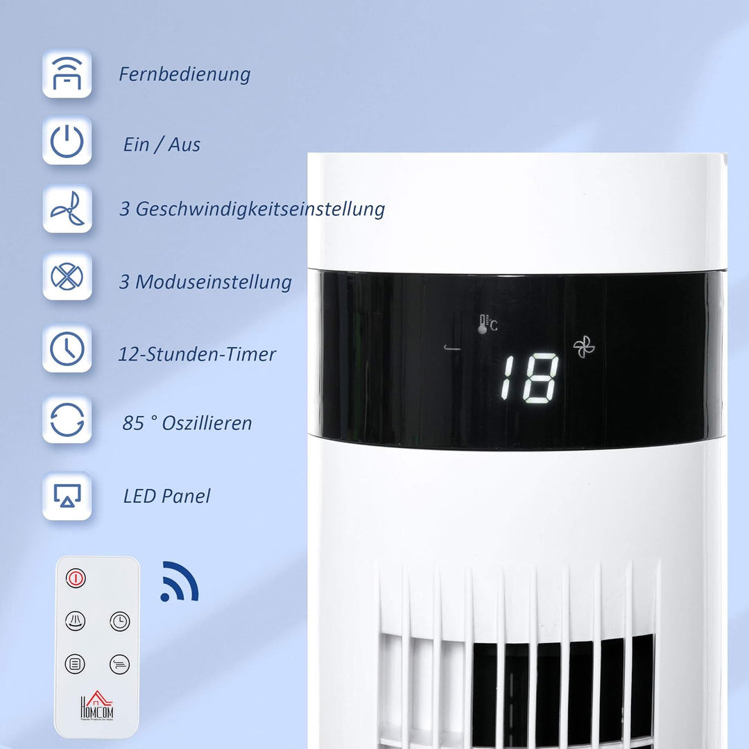 HOMCOM Turmventilator mit Fernsteuerung 85° Oszillierender Standventilator 110cm Säulenventilator 50