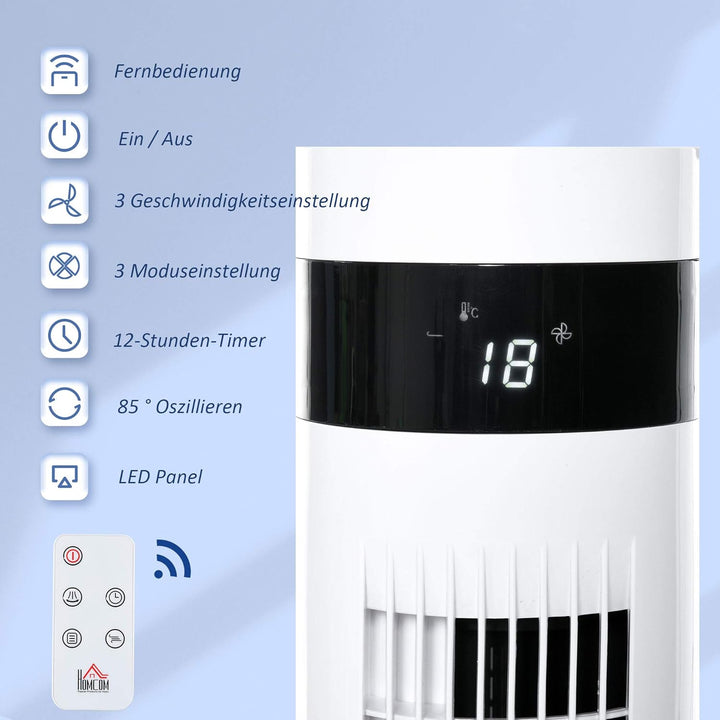 HOMCOM Turmventilator mit Fernsteuerung 85° Oszillierender Standventilator 110cm Säulenventilator 50
