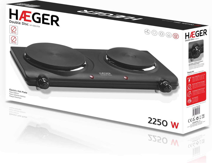 Plaque Électrique Haeger Double Disc Noir 2 Feux à gaz 2250W