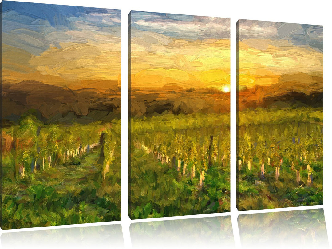 Pixxprint Weinberg in Bergerac Frankreich / 3-Teilig/Gesamtmass 120cm Leinwandbild bespannt auf Holz