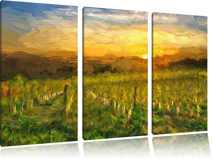 Pixxprint Weinberg in Bergerac Frankreich / 3-Teilig/Gesamtmass 120cm Leinwandbild bespannt auf Holz