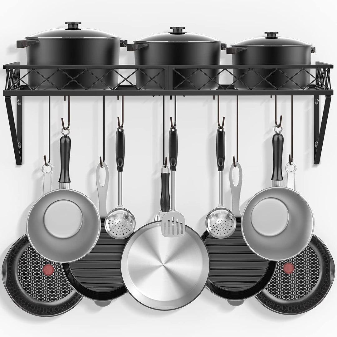 Bomclap Küchenregal Pfannenhalter, Eisen Küchenregal Hängend Topf-Rack mit 10 Haken, Küchenwand Rega