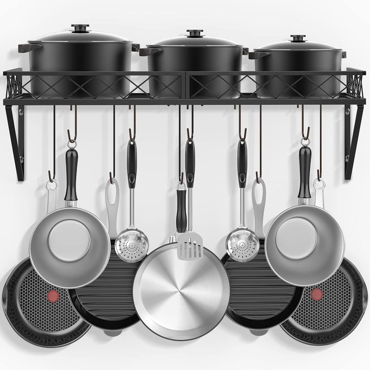 Bomclap Küchenregal Pfannenhalter, Eisen Küchenregal Hängend Topf-Rack mit 10 Haken, Küchenwand Rega