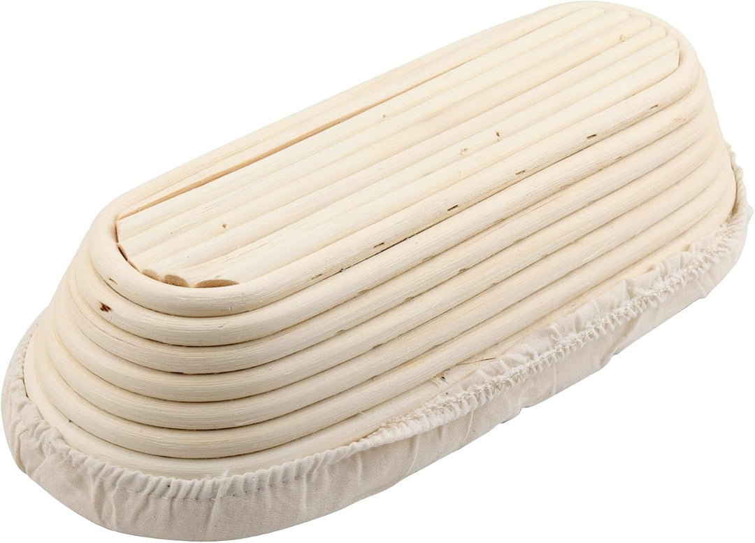 Ovaler Gärkorb 35x15x8 cm aus Rattan mit Leineneinsatz | Banneton Brotgärkörbchen für Sauerteig, nat