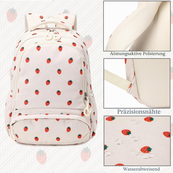 Erdbeere Rucksack Schultasche Kinder Mädchen Schulrucksack Grundschüler Cord Rucksäcke Leicht Schulr
