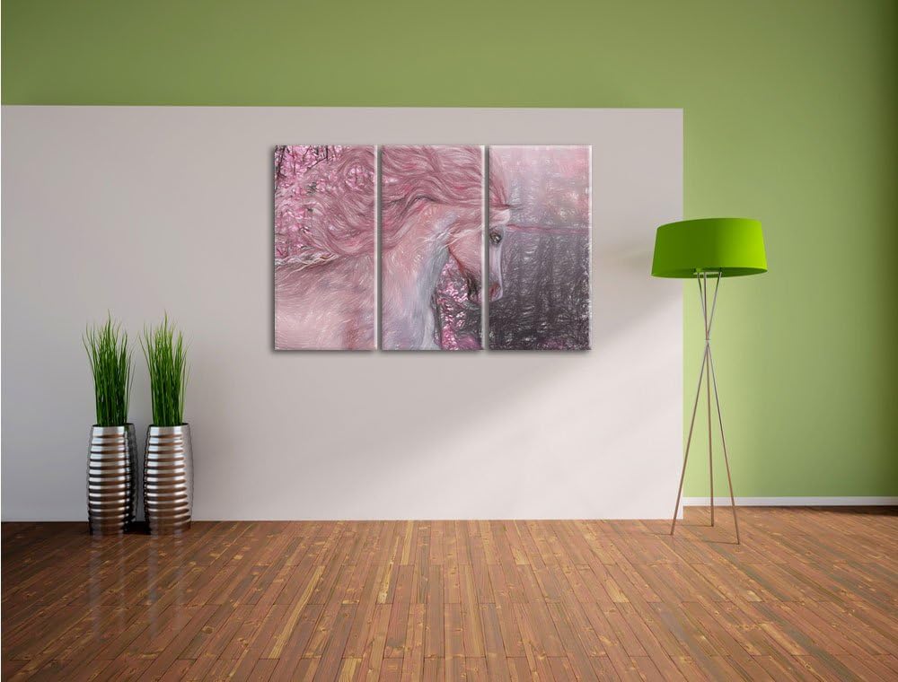 Pixxprint Einhorn als Leinwandbild/Grösse: 3 Teilig (120x80 cm) cm/Wandbild/Kunstdruck/fertig bespan