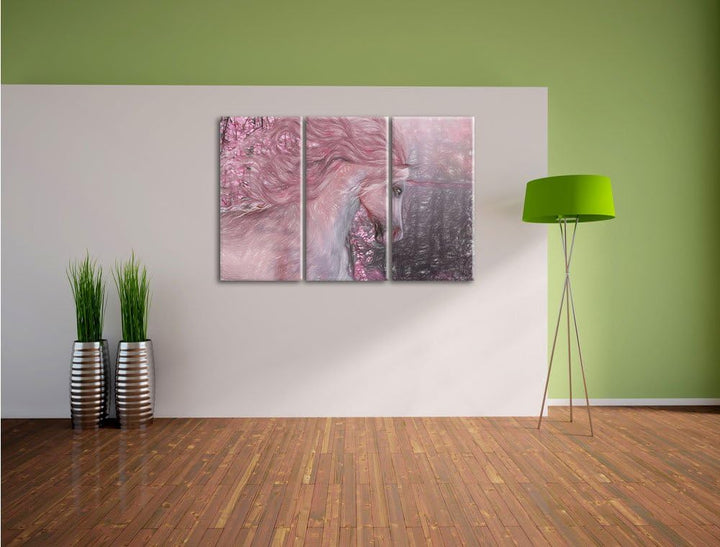 Pixxprint Einhorn als Leinwandbild/Grösse: 3 Teilig (120x80 cm) cm/Wandbild/Kunstdruck/fertig bespan