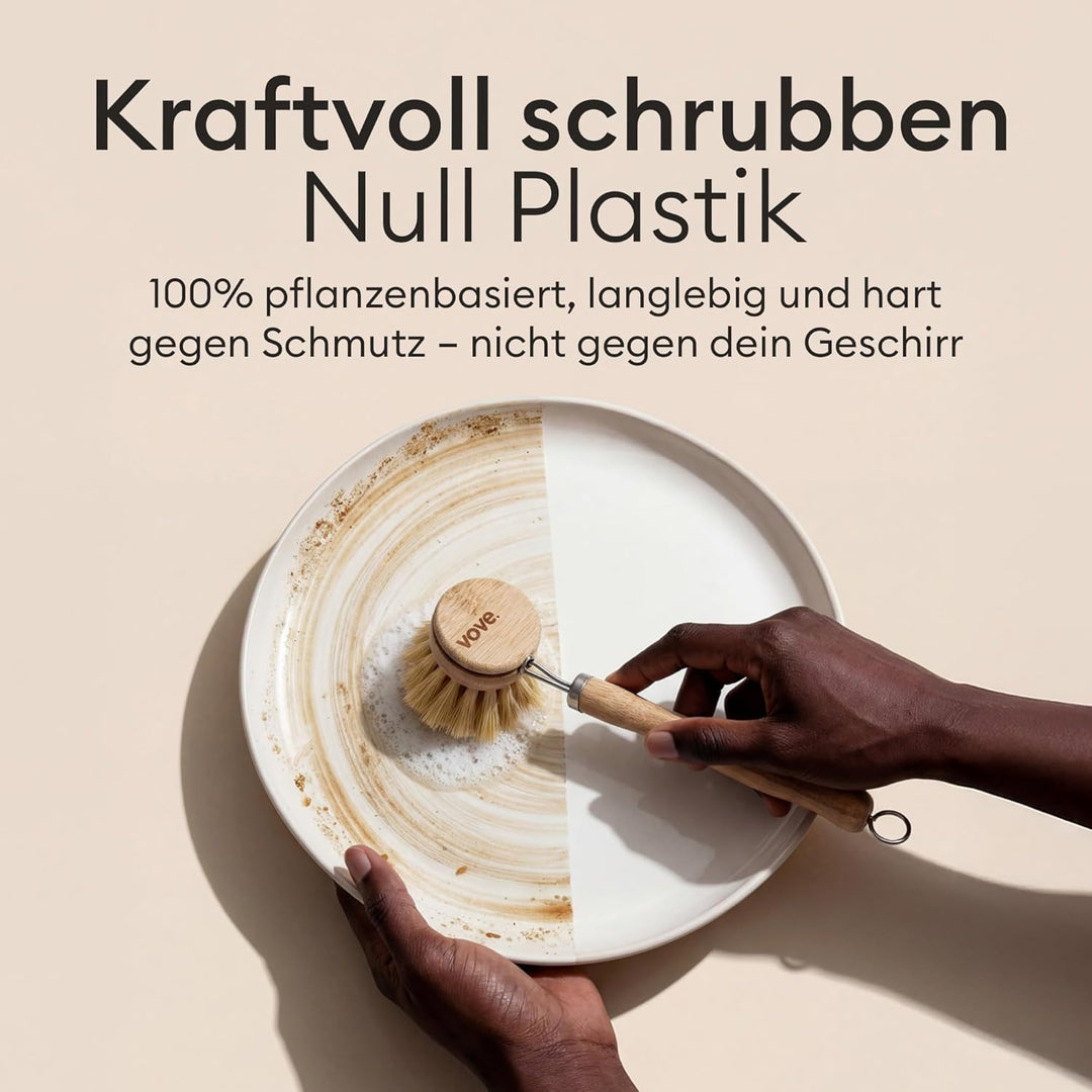 Vove Spülbürsten-Set – FSC-zertifizierter Bambus, Spül- & Scheuerbürsten mit 3 Ersatzköpfen, Borsten