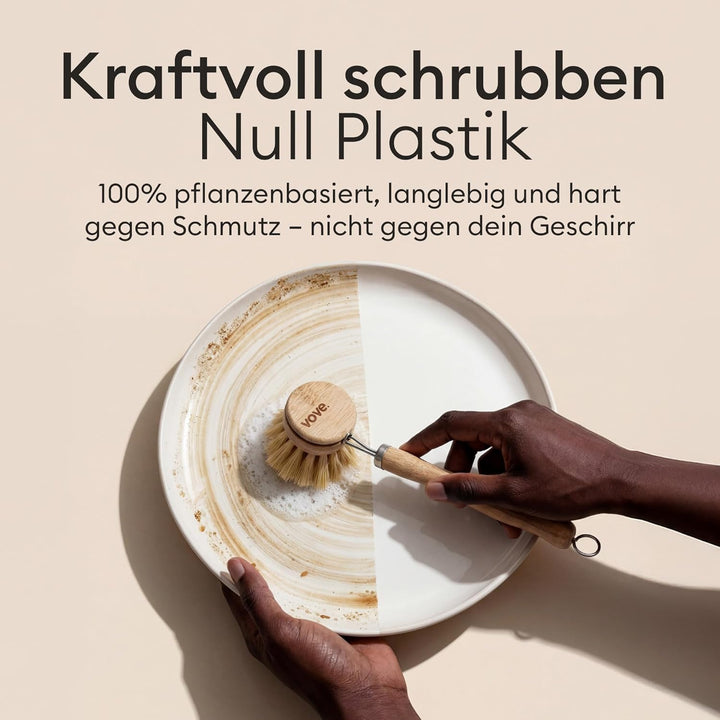 Vove Spülbürsten-Set – FSC-zertifizierter Bambus, Spül- & Scheuerbürsten mit 3 Ersatzköpfen, Borsten