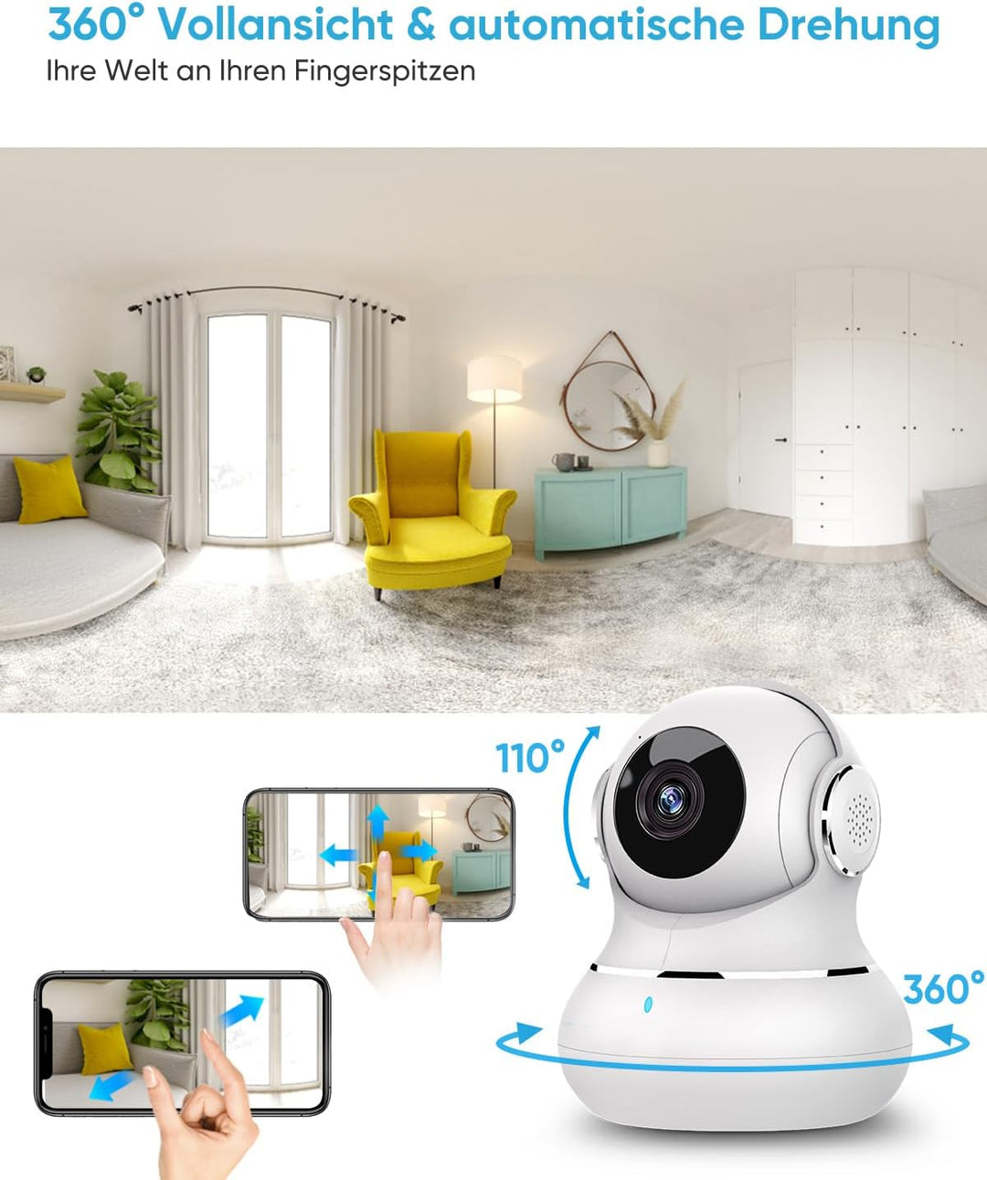 Little elf Überwachungskamera, 2K Babyphone mit Kamera, WLAN IP Kamera mit Bewegungserkennung, Nacht