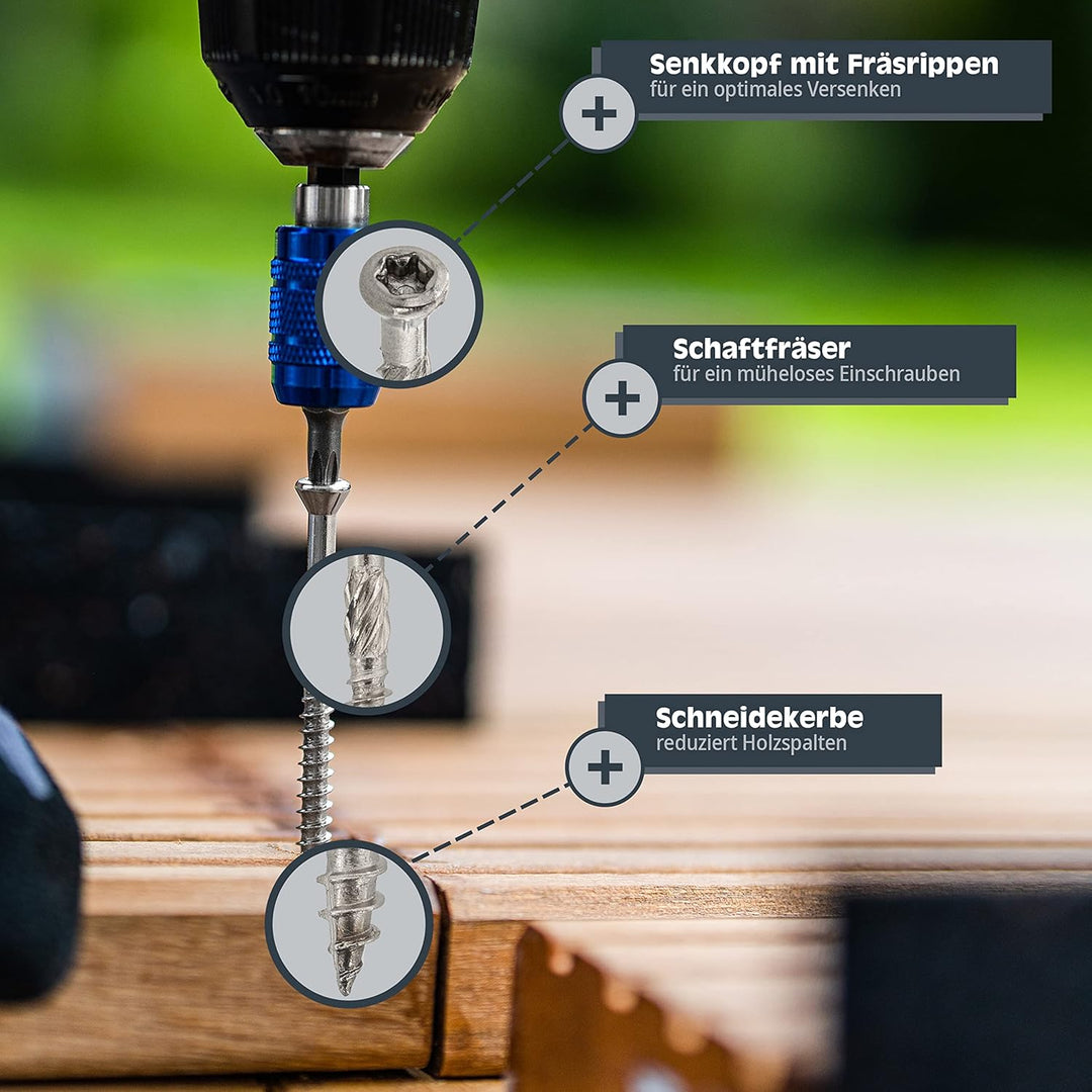 HELPMATE – Terrassenschrauben 5x60 Edelstahl A2 Rostfrei – 200 Stück Dielenschrauben + 1 T25 Bit – T
