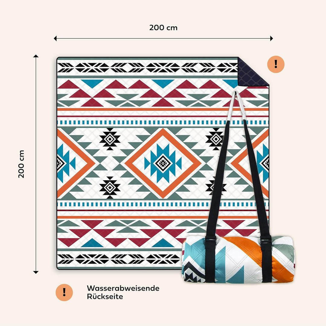 NAYA STUDIOS® Picknickdecken (Sonne) - extra grosse Picknickdecke 200x200 cm - waschbare Campingdeck