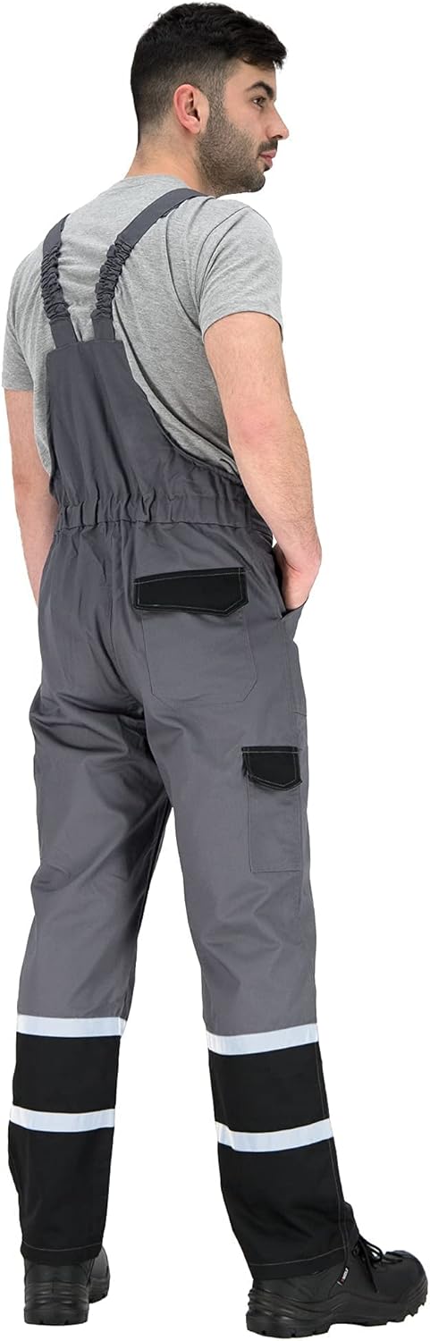 BWOLF Char Latzhose Herren Arbeitshose Schutz-Latzhose Herren mit Reflektierenden Elementen - Blau/G