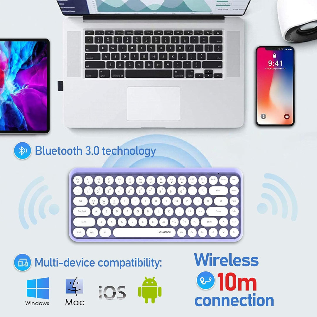 Kabellose Bluetooth-Tastatur, süsse Mini-Kompakttastatur mit 84 Tasten, kabellose 2,4-GHz-Bluetooth-