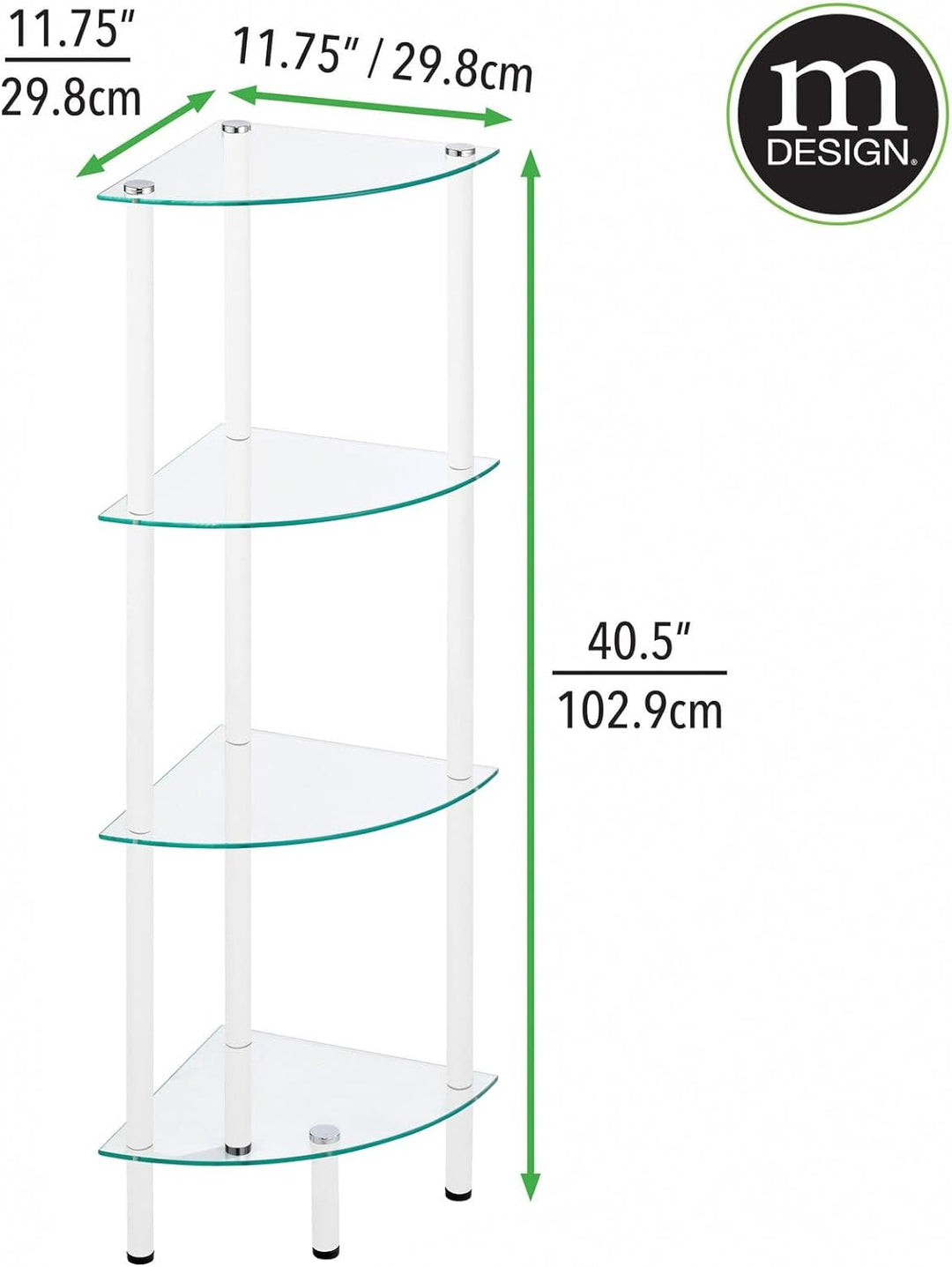 mDesign Eckregal – Standregal mit 4 Ablagen für Bad, Flur, Büro oder Schlafzimmer – stehendes Regal