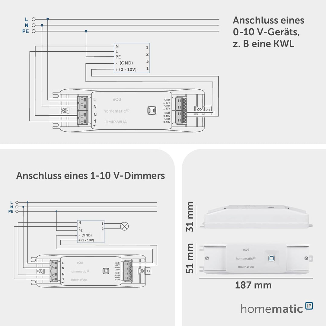 Homematic IP Smart Home Universal Schaltaktor – 0-10 V, Unterputz, Beleuchtung dimmen, Belüftung sch