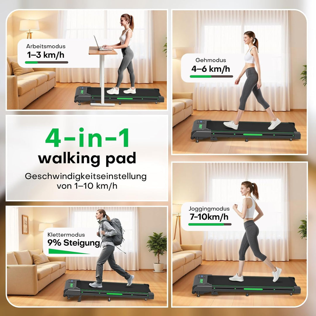 Walking Pad, 1-10 km/h Laufband für Zuhause mit 9% Steigung, 2.5HP Walking Machine mit LED-Anzeige,