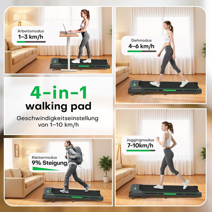 Walking Pad, 1-10 km/h Laufband für Zuhause mit 9% Steigung, 2.5HP Walking Machine mit LED-Anzeige,