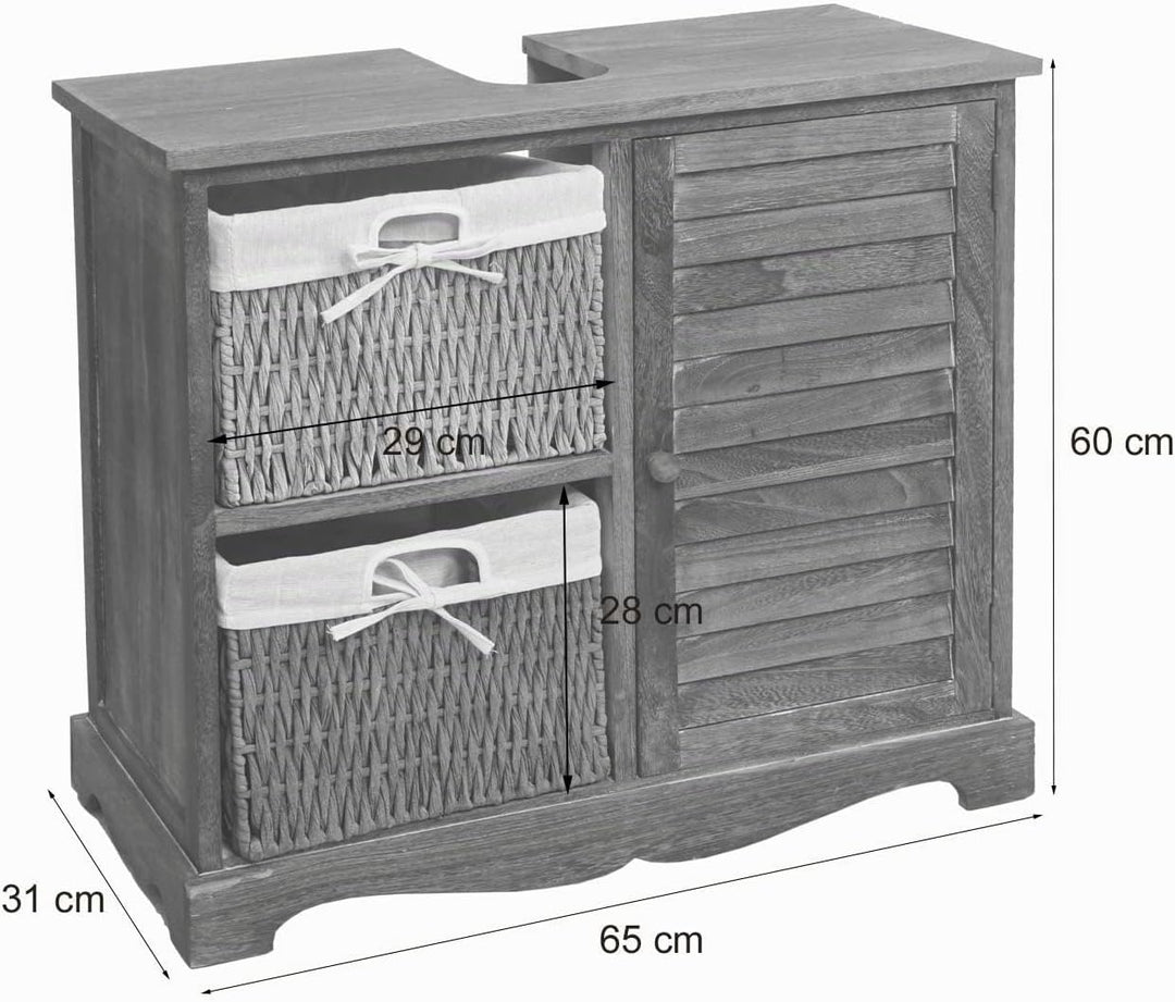 Mendler Waschbeckenunterschrank HWC-H20, Badezimmer Waschtisch, Massiv-Holz Korb-Schublade 60x65x31c